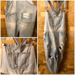 Black label “boyfriend” distressed 2x overalls